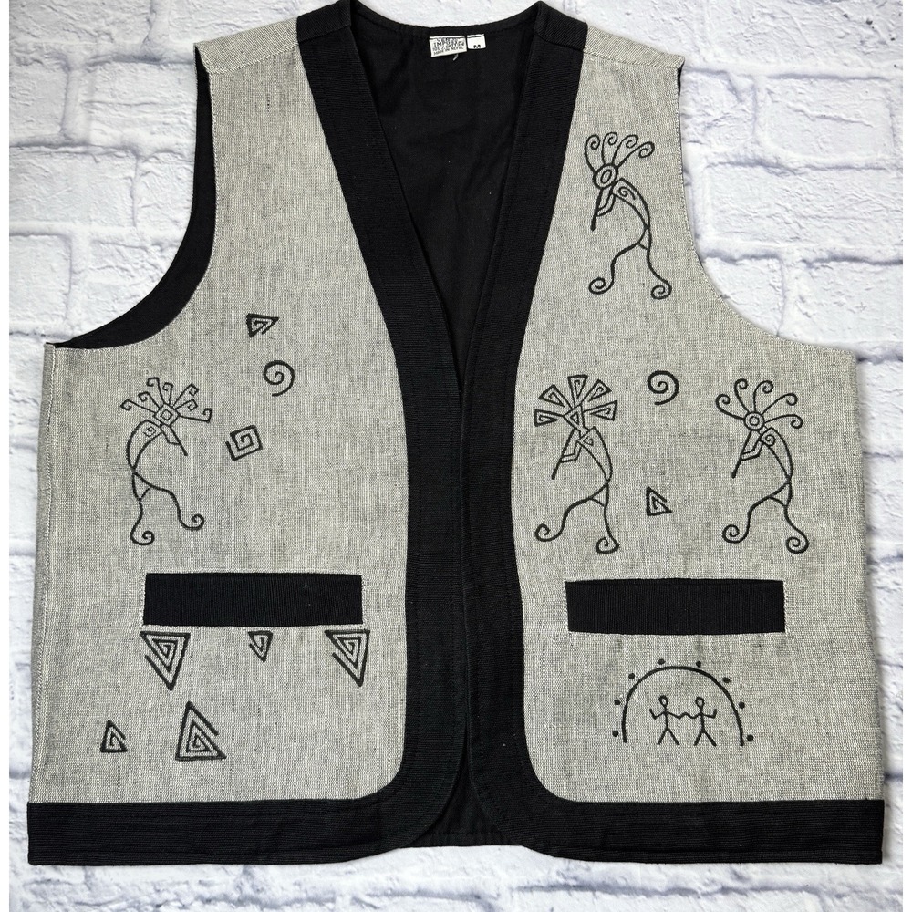 Venus Imports KOKOPELLI Vest Art to Wear Medium‎ Vtg Embroidered Tribal Western
